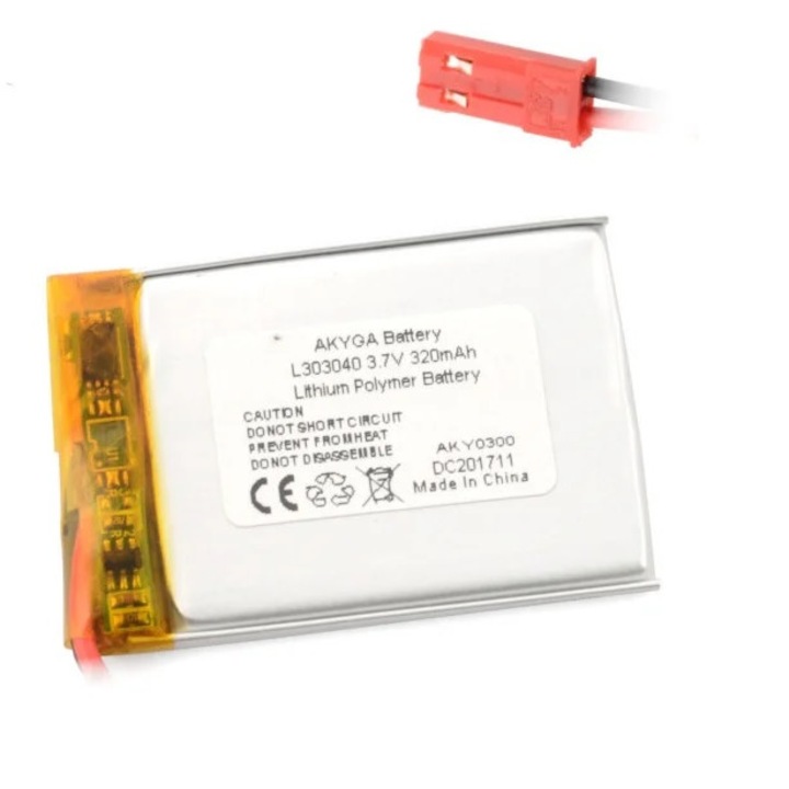 Acumulator Lithium Poliymer 12207 320mAh 1S 3.7V conector JST-BEC 40x30x3mm AKYGA Battery