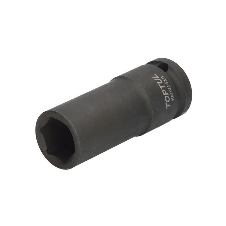 Ütvecsavarkulcs, négyzet alakú 1/2 hüvelykes meghajtó, hatszögletű profil, kulcsnyílás 19 mm, hossz 78 mm, króm-molibdén acél