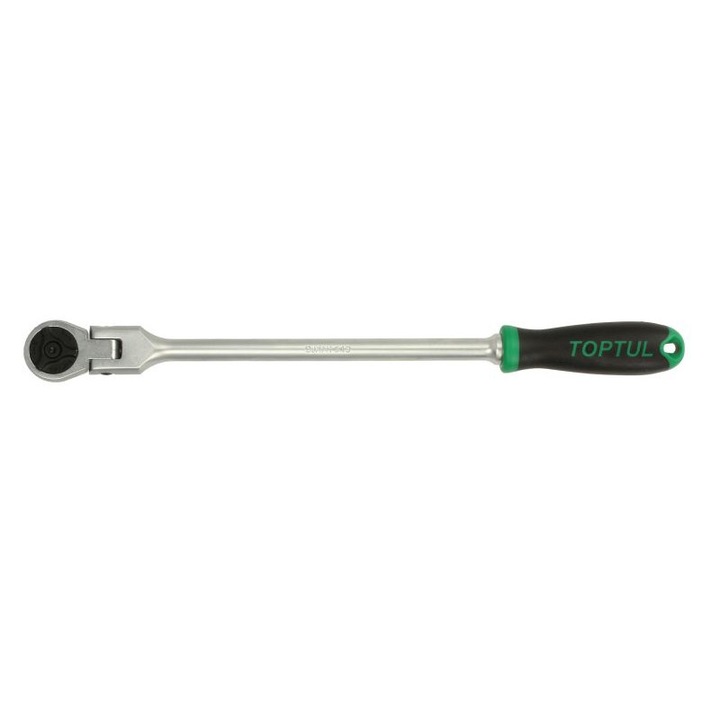 Antrenor clichet reversibil TOPTUL, eliberare rapida, 72 dinti, antrenor patrat 1/2 inch, lungime 430 mm, finisaj satinat, maner plastic