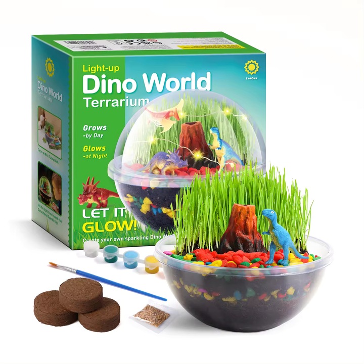 Joc educativ si interactiv, Dino World Terrarium, set senzorial lumea dinozaurilor, cadou copii cu varsta 8+