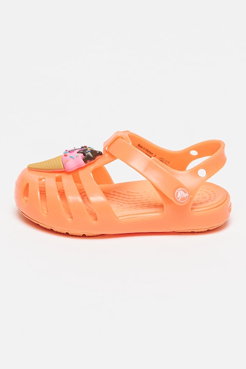 Crocs, Sandale cu model grafic Isabella, Bej/Portocaliu neon/Roz