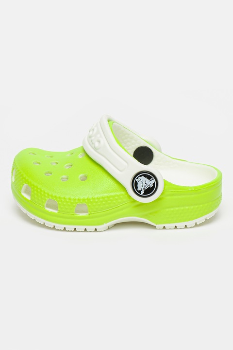 Crocs, Saboti cu model in doua tonuri, Alb/Verde lime