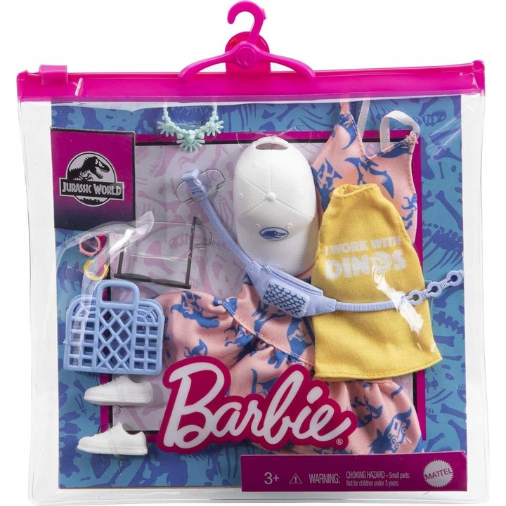 Комплект аксесоари за кукли Barbie Jurassic World, Mattel, 10 елемента, многоцветен