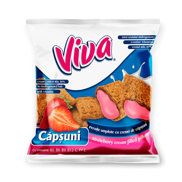 Pernite umplute cu crema de capsuni, 6 x 100g, VIVA
