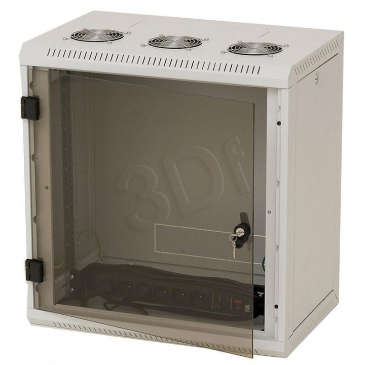 Triton függesztett rack szekrény, 15U, edzett üvegajtó, 600x770x495mm, jasnoszary