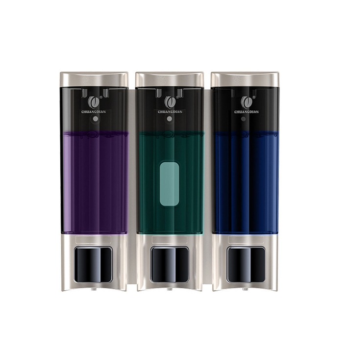 ABS műanyag szappanadagoló, falra vagy ragasztóra szerelhető, többszínű, 19,8x19,8x5,3 cm