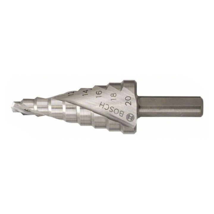 Burghiu in treapta BOSCH, diametru burghiu 4.0 mm, 6.0 mm, 8.0 mm, 12.0 mm, 14.0 mm, 16.0 mm, 18.0 mm, 20.0 mm, lungime totala 70.5mm