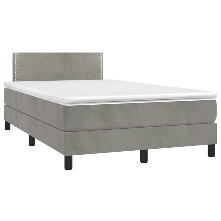 Pat box spring cu saltea vidaXL, gri deschis, 120x190 cm, catifea, 47.3 kg 3269831