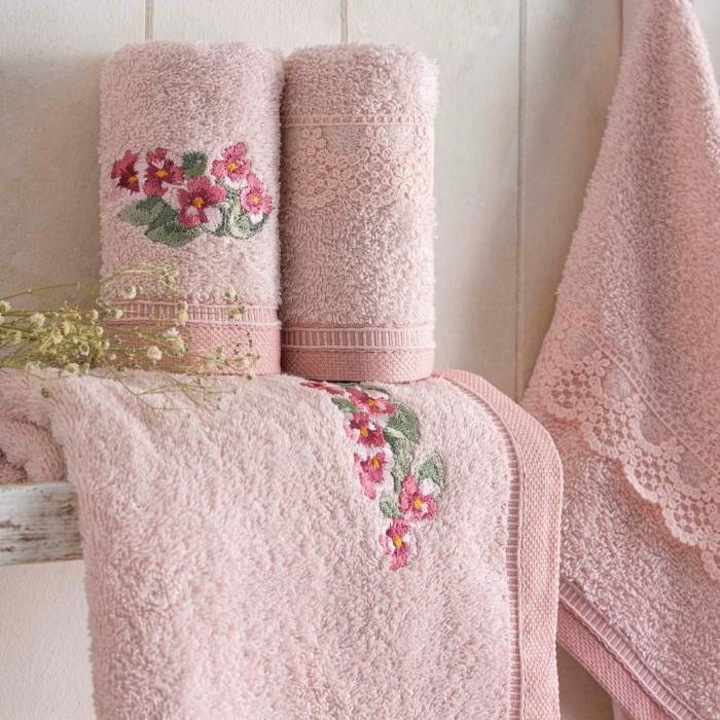 Комплект от 6 кърпи за баня, TAC, Berry, розови, 30x50 и 50x85 см, 100% памук