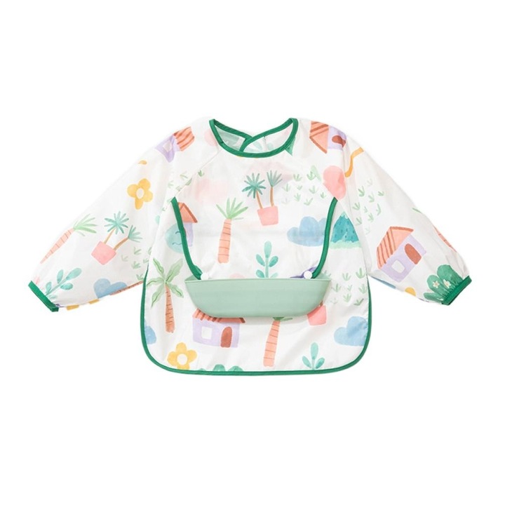 Vízálló előke hosszú ujjú RUIOMII, 3D zseb, tépőzár, zöld, poliészter