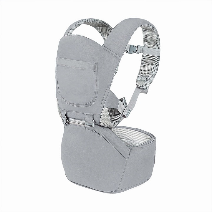 Demine Marsupiu Ergonomic pentru Bebelusi, Culoare Gri Deschis, 100% Bumbac Premium,3 Moduri de Reglare, Potrivit pentru Copii 0-36 Luni, Greutate 3-20kg, Curea Reglabila si Suport pentru Cap