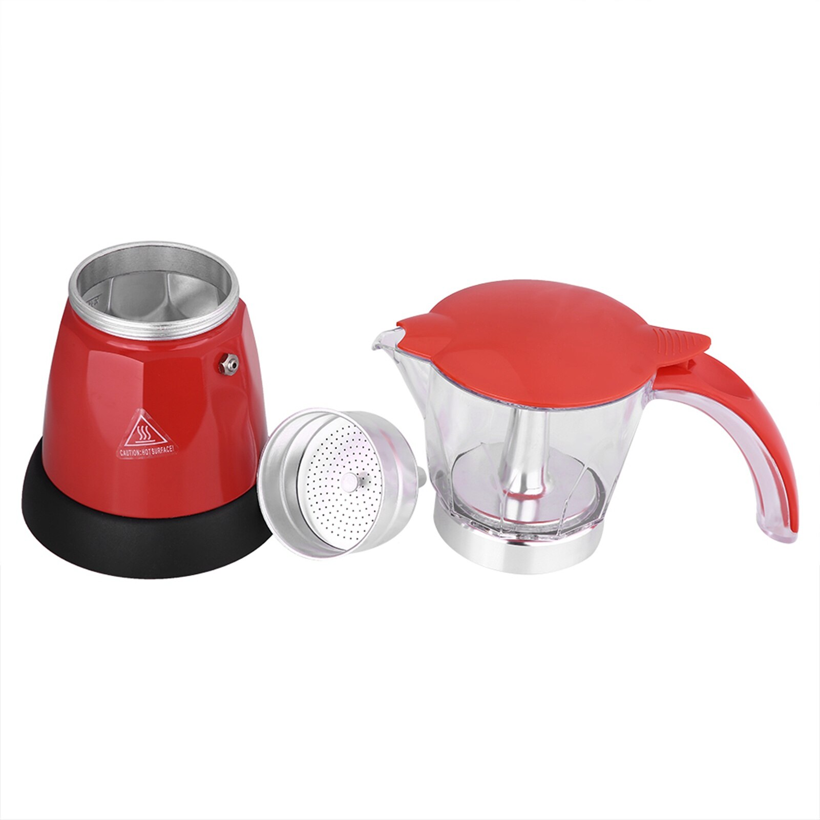 Cafetiera electrica Moka, 300ml, 6 cani, 480W, detasabila, rosie