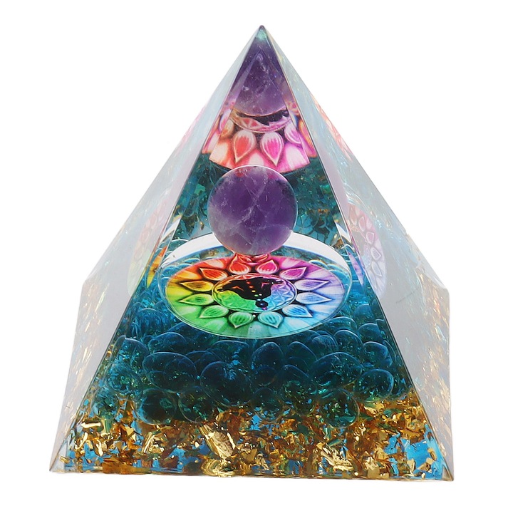 Jormftte kristálypiramis, kézzel készített, ametiszt, dekoratív, meditációhoz, 10x10x15cm