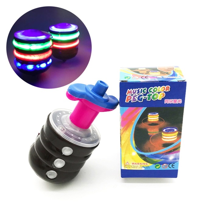 Interaktív gyerekjáték, Jormftte, 3 éves kortól, fából készült zenei giroszkóp, színes fények, 6x AG10 elem (nem tartozék)