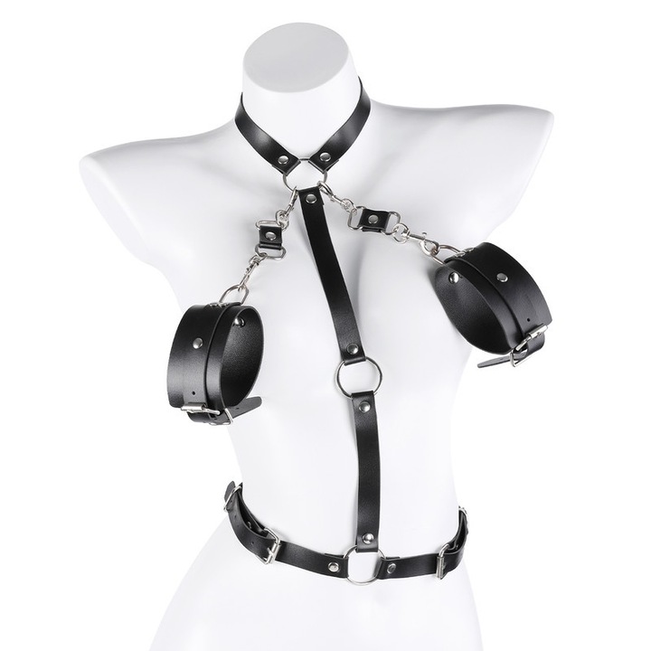 Set BDSM, catuse si glezniere cu captuseala, negru