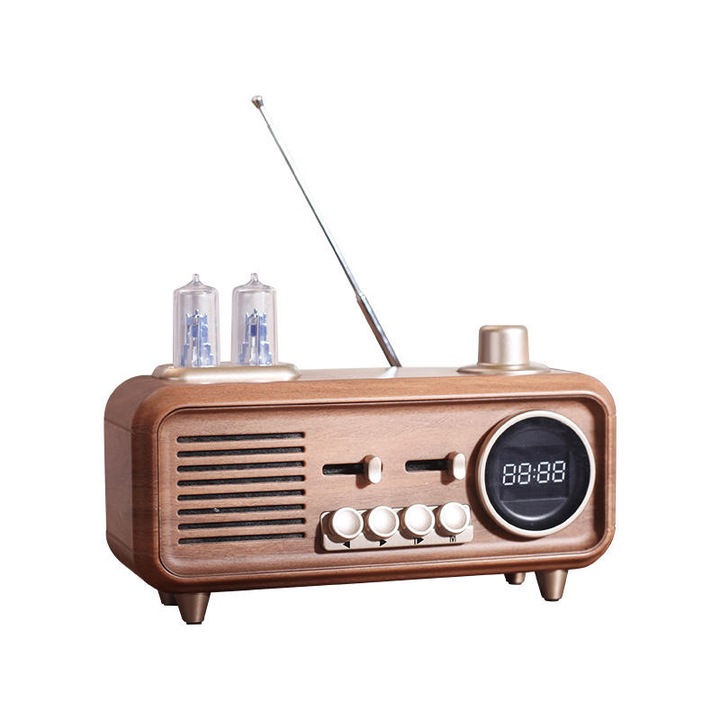 Портативно радио WALALLA, Bluetooth 5.4, дисплей за време, околна светлина, кафяво