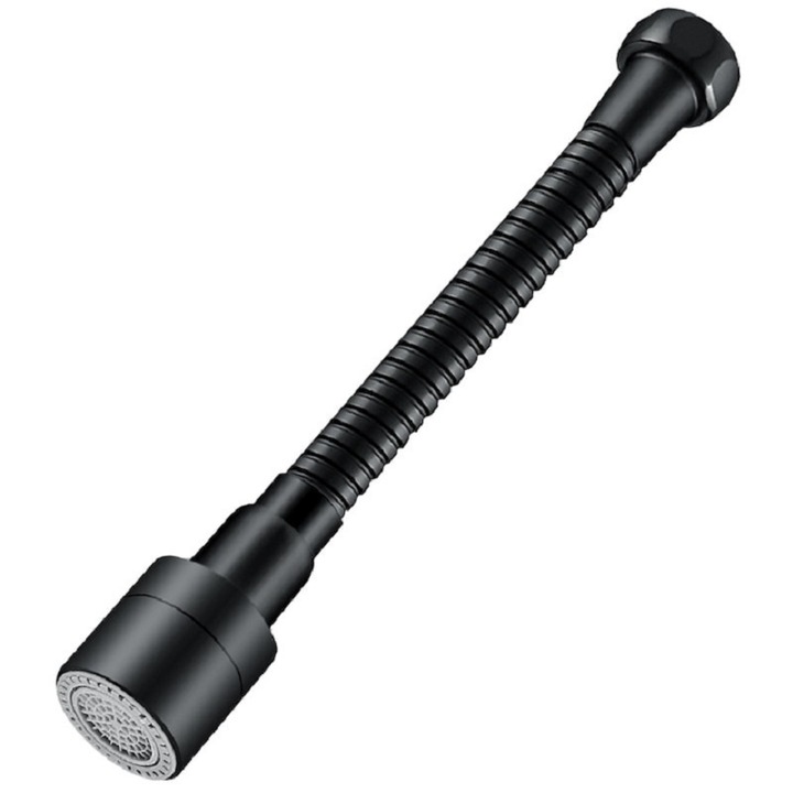 Удължител за смесител, Въртящ се на 360 градуса, универсален, пестящ вода, неръждаема стомана и месинг, черен, 17см