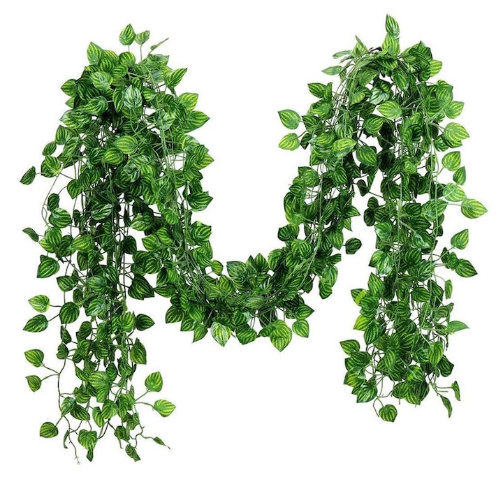 12 db YSBER mesterséges füzérből álló készlet, görögdinnyelevél, zöld, 2,1 m