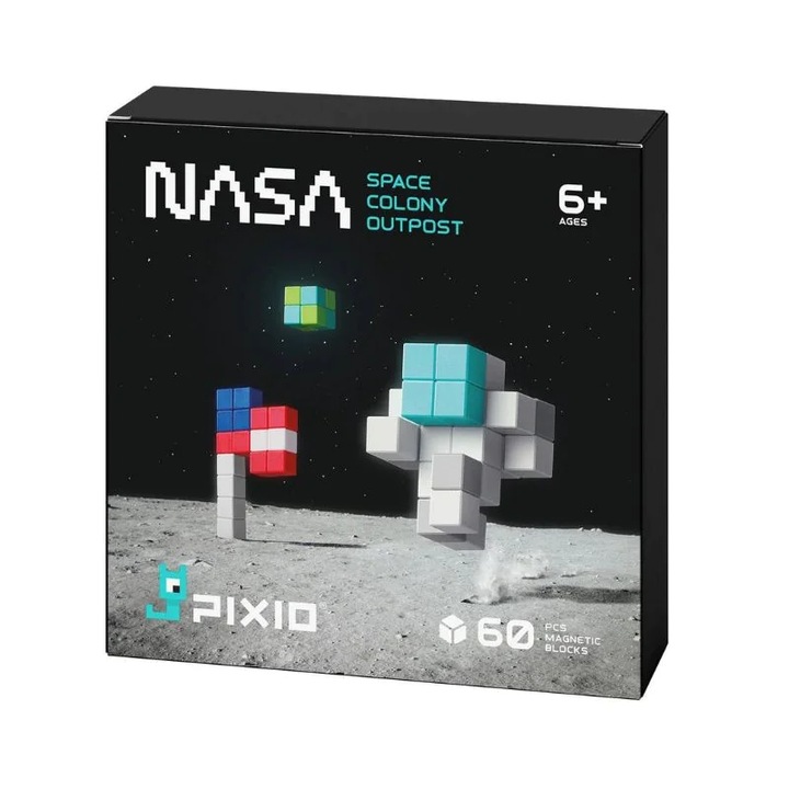 Blocuri de constructie magnetice pentru copii, Pixio, avanpost NASA, 60 piese