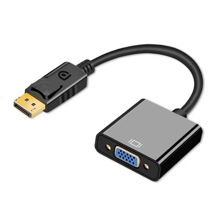 Преходник DisplayPort към VGA, Axroad Mall, DP/HDMI, Еднопосочен, 1080P, 60Hz, Широка съвместимост, Стабилност, Без звук, За монитор, компютър, лаптоп, проектор, Черен, 20 см, ABS пластмаса