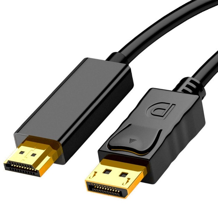 Адаптер за конвертор DisplayPort към HDMI, Axroad Mall, 1080P, Стабилна връзка, Златни контакти, Еднопосочен, Предава висококачествени сигнали, За монитор, компютър, проектор, 1,8 м, ABS пластмаса, Наситено черно