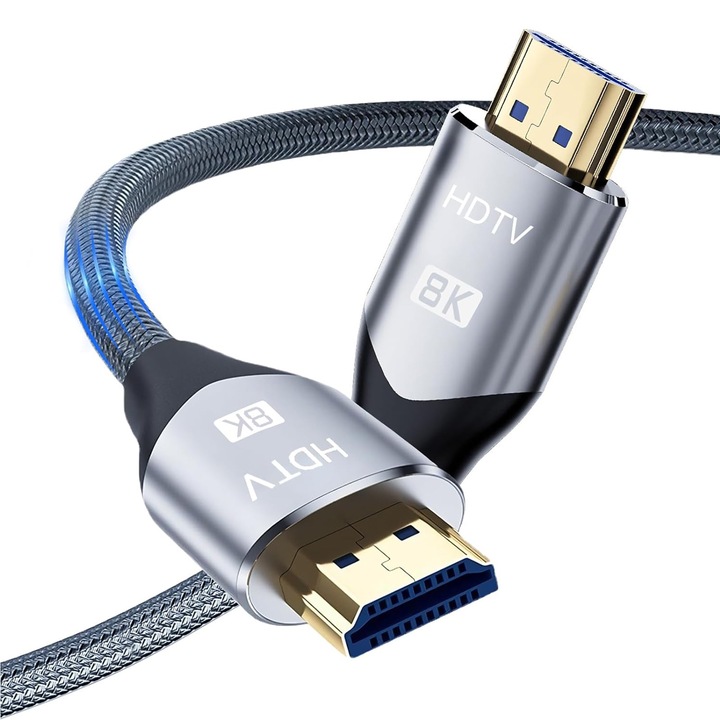 HDMI 2.1 мъжки към мъжки кабел 8k@60hz 4k@144hz 2k@165hz 1080P@240hz 3D позлатен, Axroad Mall, HDR, 3D, Поддръжка 48Gbps, 12Bit, Предаване на висококачествени сигнали, Здрав и издръжлив, Сиво, Мед и pvc, 1.5 м