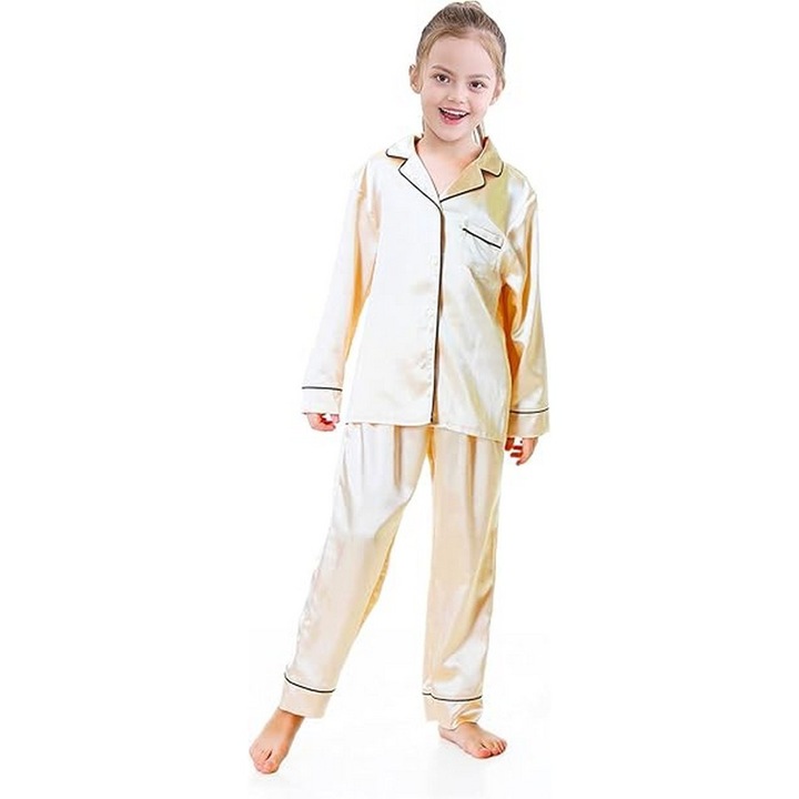 Кремава сатенена пижама за деца, унисекс, ALCEA ROSEA, Крем