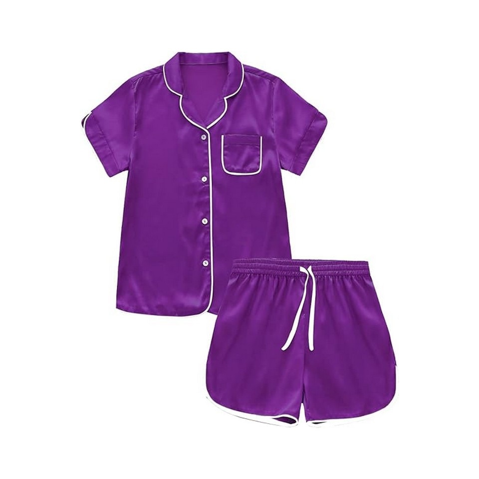 Pijama din satin pentru copii, unisex, mov, marimea 120 cm, 5-6