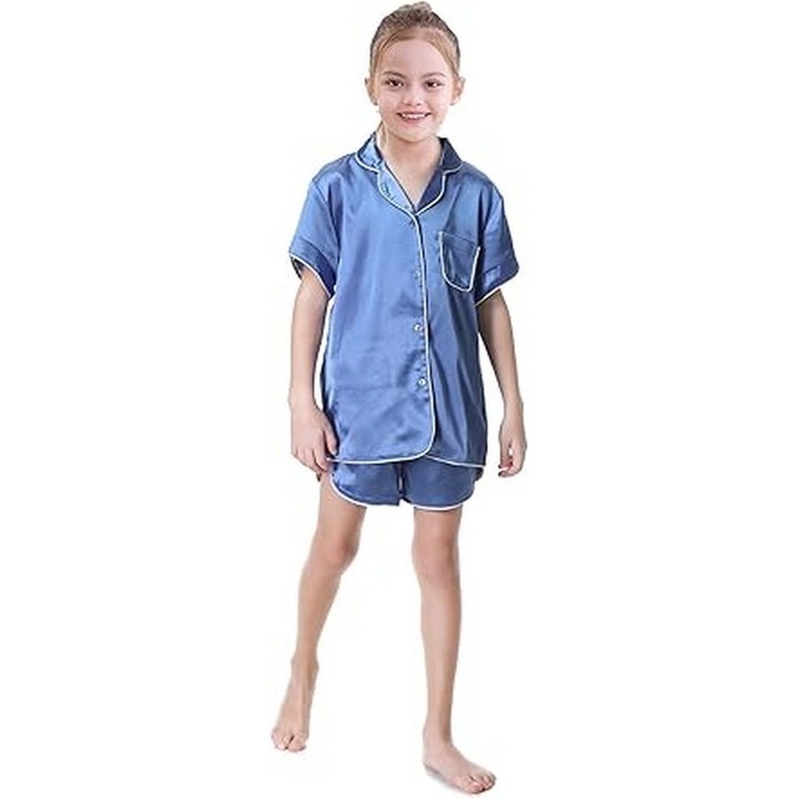 Детска сатенена пижама, унисекс, синя, ALCEA ROSEA, Син