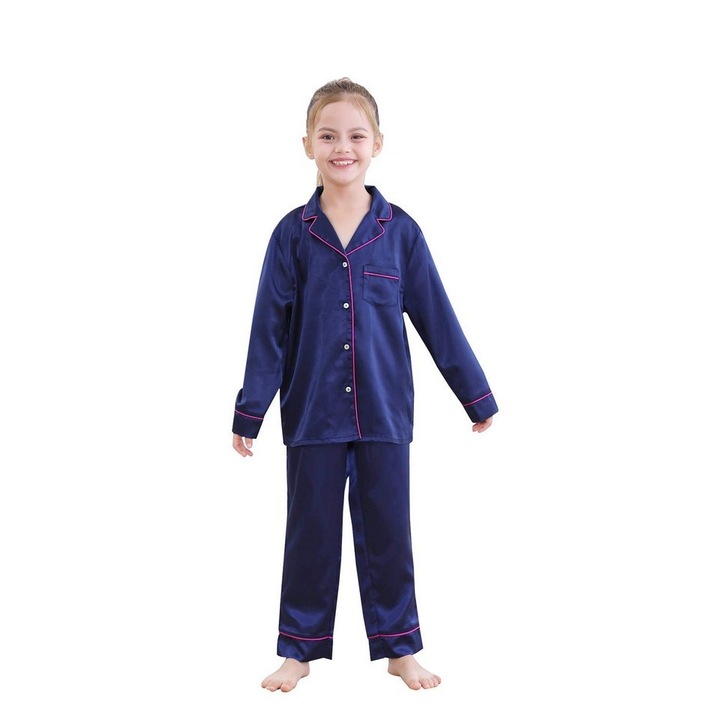 Синя сатенена пижама за деца, унисекс, ALCEA ROSEA, Син