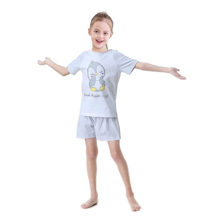 Pijama copii bumbac, pinguin gri, ALCEA ROSEA, Gri