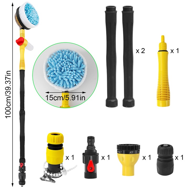 Set perii de spalat auto cu maner telescopic gxwcyi, rotative 360°, multifunctionale, 100cm