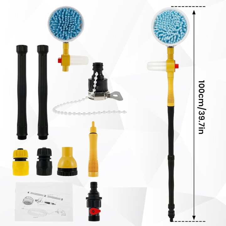 Set perii de spalat auto cu maner telescopic gxwcyi, rotative 360°, multifunctionale, 100cm