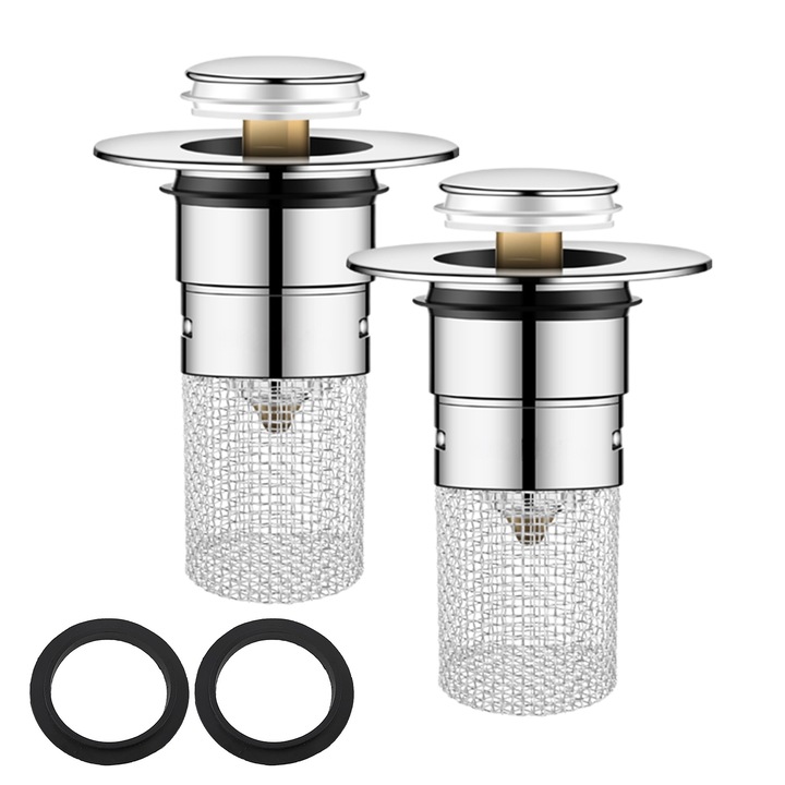 Комплект 2 тапи за мивка gxwcyi, незапушващ филтър, неръждаема стомана, 34-40 мм