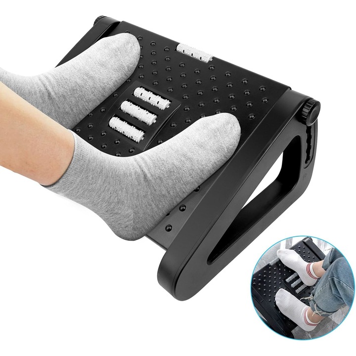 Suport ergonomic pentru picioare cu masaj, design triunghiular, negru