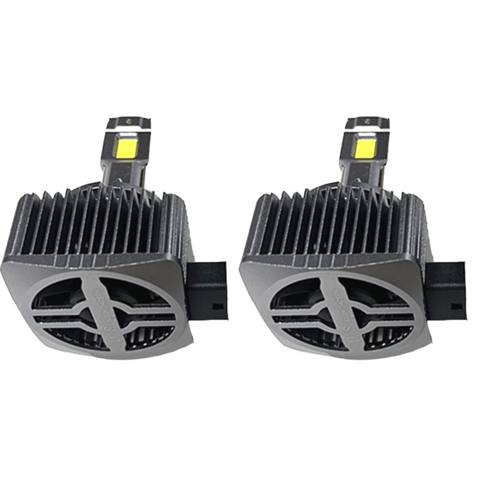 Set de 2 becuri conversie D1S LED, NUODWELL, 55W, 6000K, 10000 Lumeni, Fascicul de focalizare imbunatatit, Distanta mai mare de vedere pe timp de noapte, Disipare eficienta a caldurii, Alb