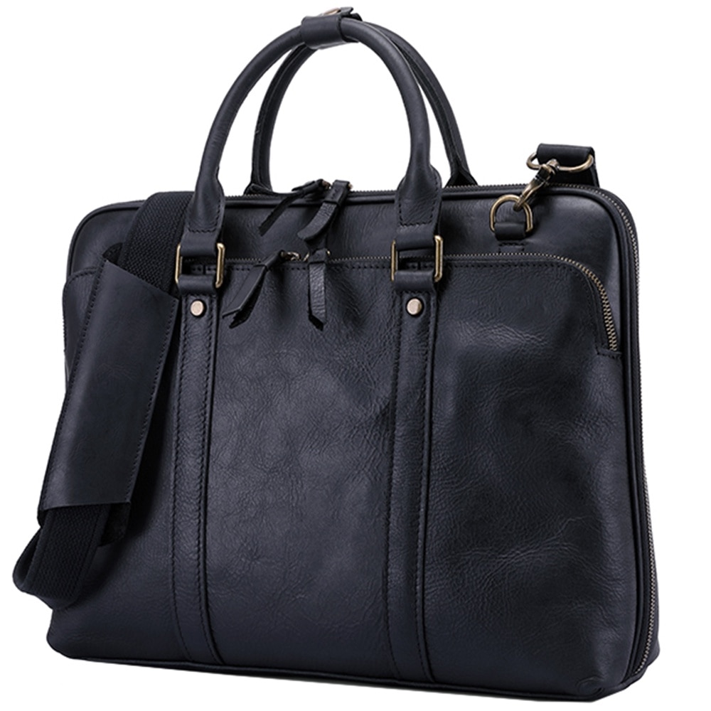 Geanta / Servieta unisex pentru laptop 15.6 inch, geanta pentru oficiu, stil business VINTAGE, din piele naturala este rezistenta la apa, JOLAR. YD-8150BK Negru