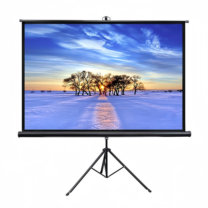 120-инчов прожекционен екран със статив, MOSMAOO®, 4K HD, подходящ за дома, 4:3, офис или на открито, регулируем по височина, лек и компактен, черен