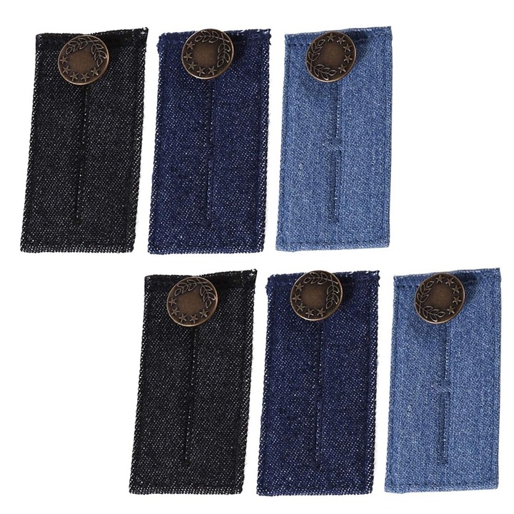 Set 6 extensii cu nasturi, AllizBan®, pentru largirea taliei blugilor, Vintage, 8.5x4x0.5cm