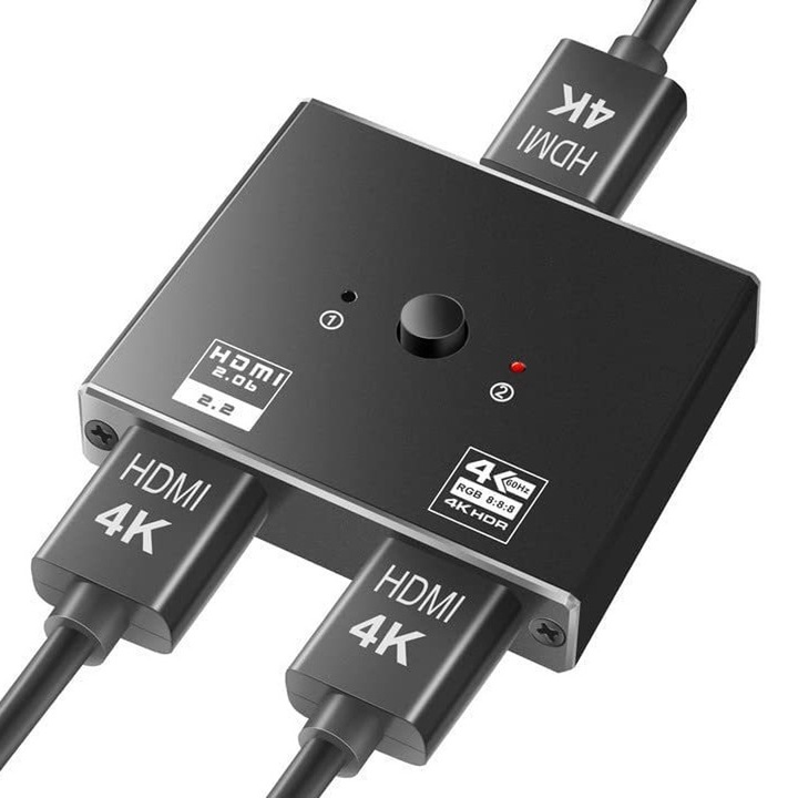 Switch HDMI Rqiurpn® 4K 60Hz 2 In 1 Out Supporta UHD 4K 1080P 3D HDR HDCP, Fara Nevoie de Alimentare, Negru