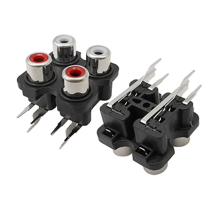 Adapter, SE, 4x RCA sztereó, 27x27mm, 6 tűs, Fekete