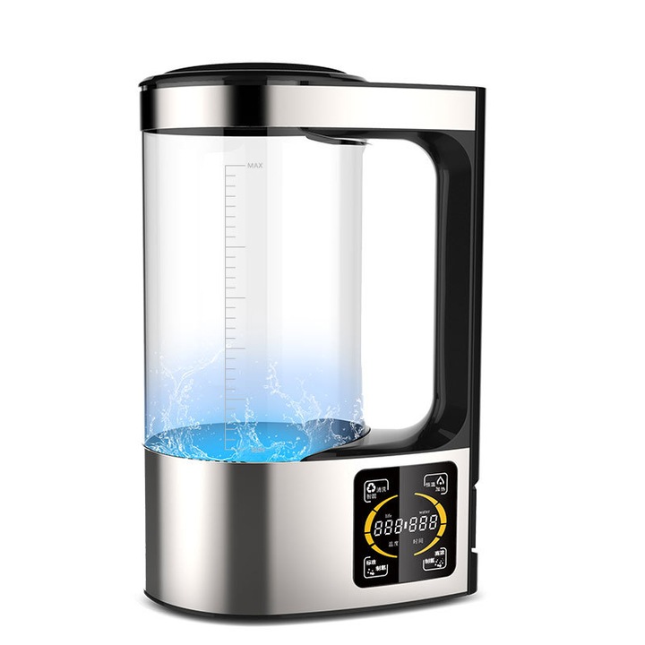 Гарафа 2L генератор на хидрогенирана/йонизирана вода NovEterna®, LED, концентрация на водород 800-1800 ppb, 2 режима на хидрогениране, интелигентно почистване, отопление, включен филтър, магнетизирана вода, плазмен, алкален, сребристо-черен дизайн