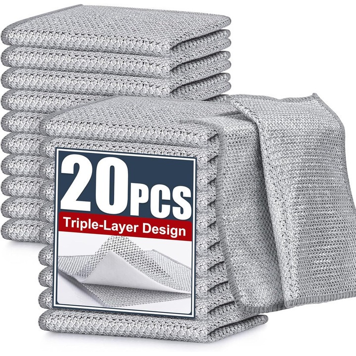 Set 20 Lavete din sarma de otel, xyedyaup, dublu strat, non-abrazive, 20x20cm