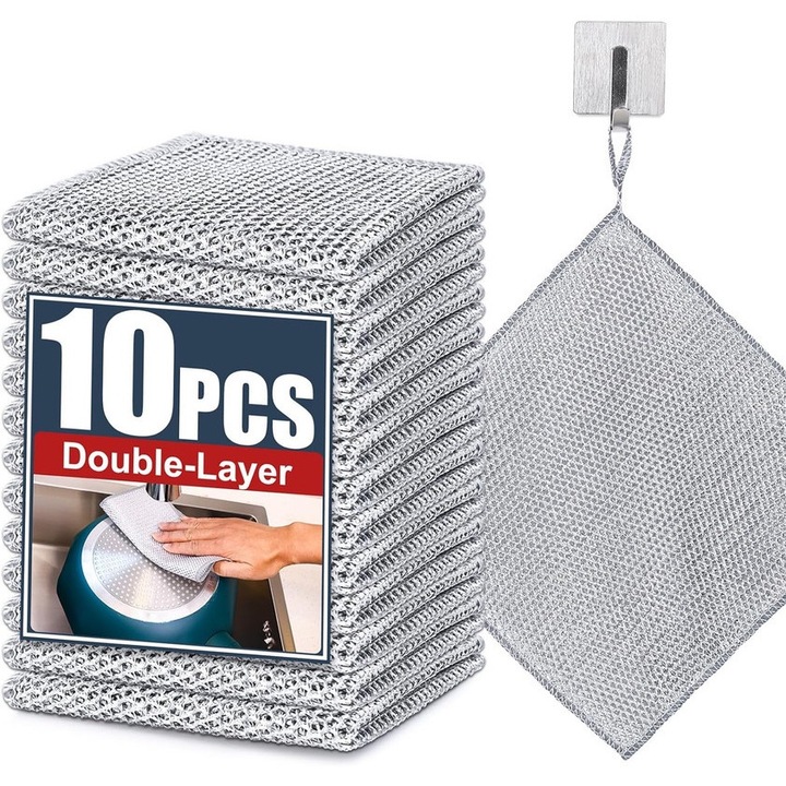 Комплект от 10 платна от стоманена тел, xyedyaup, двуслойни, неабразивни, 20x20 см