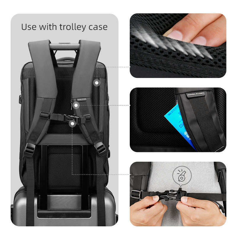 Rucsac Mark Ryden Pentru Laptop 17.3 inch, Tableta 11 inch, Extensibil de la 26L pana la 39L, Port USB, Total Impermeabil, Sistem Antifurt, Spatios, negru