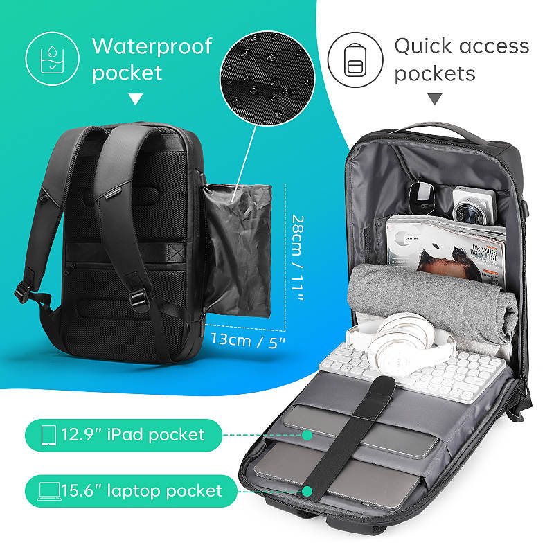 Rucsac Mark Ryden Pentru Laptop 15.6" si Tableta 9.7", 26L, Blocare TSA, port USB si micro USB, Total Impermeabil plus Compartiment Impermeabil, Sistem Antifurt, negru