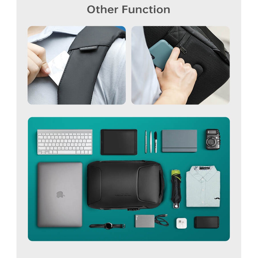 Rucsac Mark Ryden Pentru Laptop 15.6" si Tableta 9.7", 26L, Blocare TSA, port USB si micro USB, Total Impermeabil plus Compartiment Impermeabil, Sistem Antifurt, negru