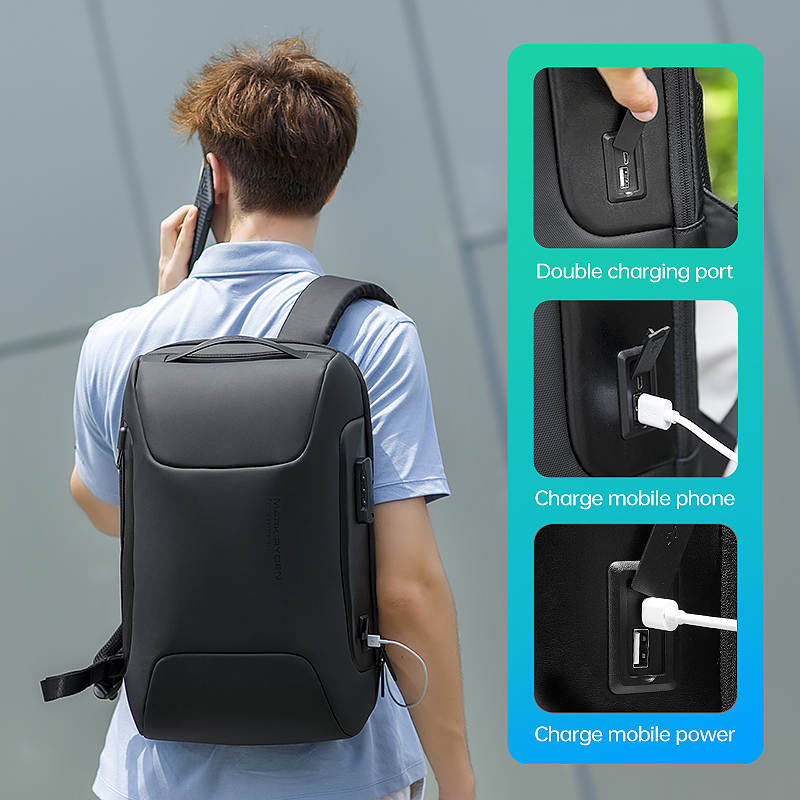 Rucsac Mark Ryden Pentru Laptop 15.6" si Tableta 9.7", 26L, Blocare TSA, port USB si micro USB, Total Impermeabil plus Compartiment Impermeabil, Sistem Antifurt, negru