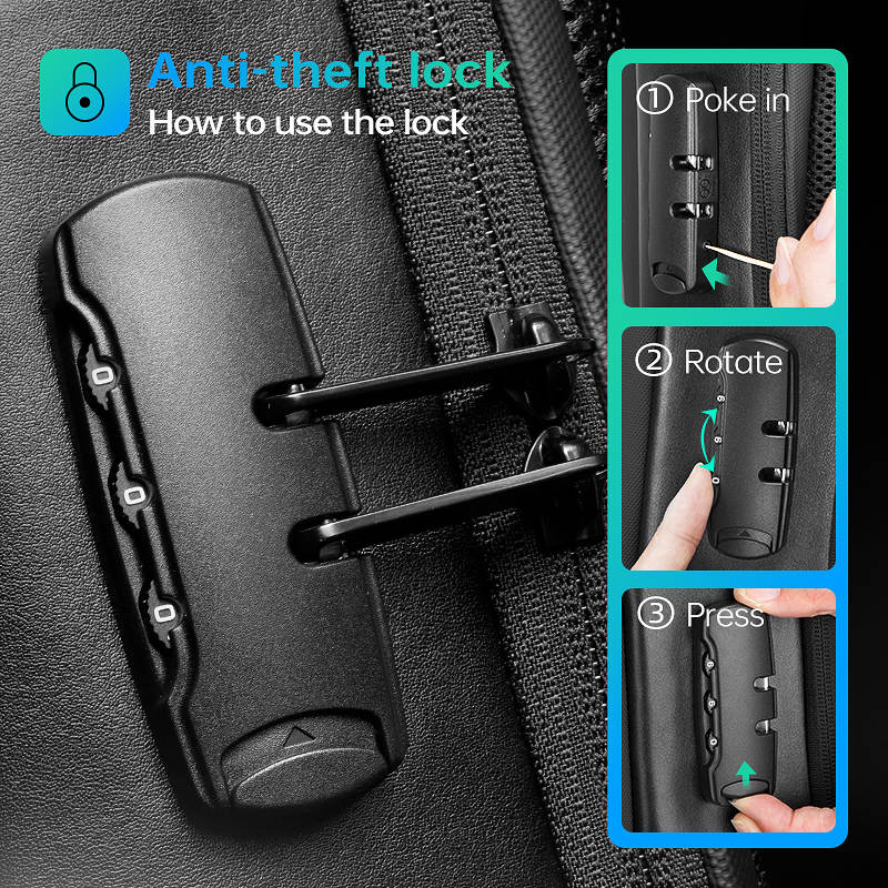 Rucsac Mark Ryden Pentru Laptop 15.6" si Tableta 9.7", 26L, Blocare TSA, port USB si micro USB, Total Impermeabil plus Compartiment Impermeabil, Sistem Antifurt, negru