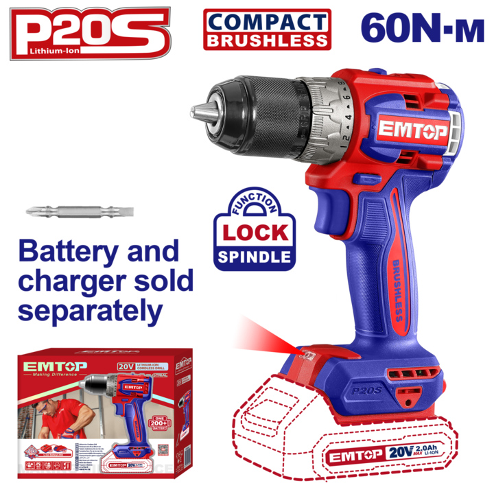 Masina de gaurit si insurubat fara incarcator si acumulator, motor fara perii (brushless), 60Nm, 1/2"